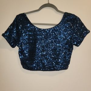 Blue sequin crop top